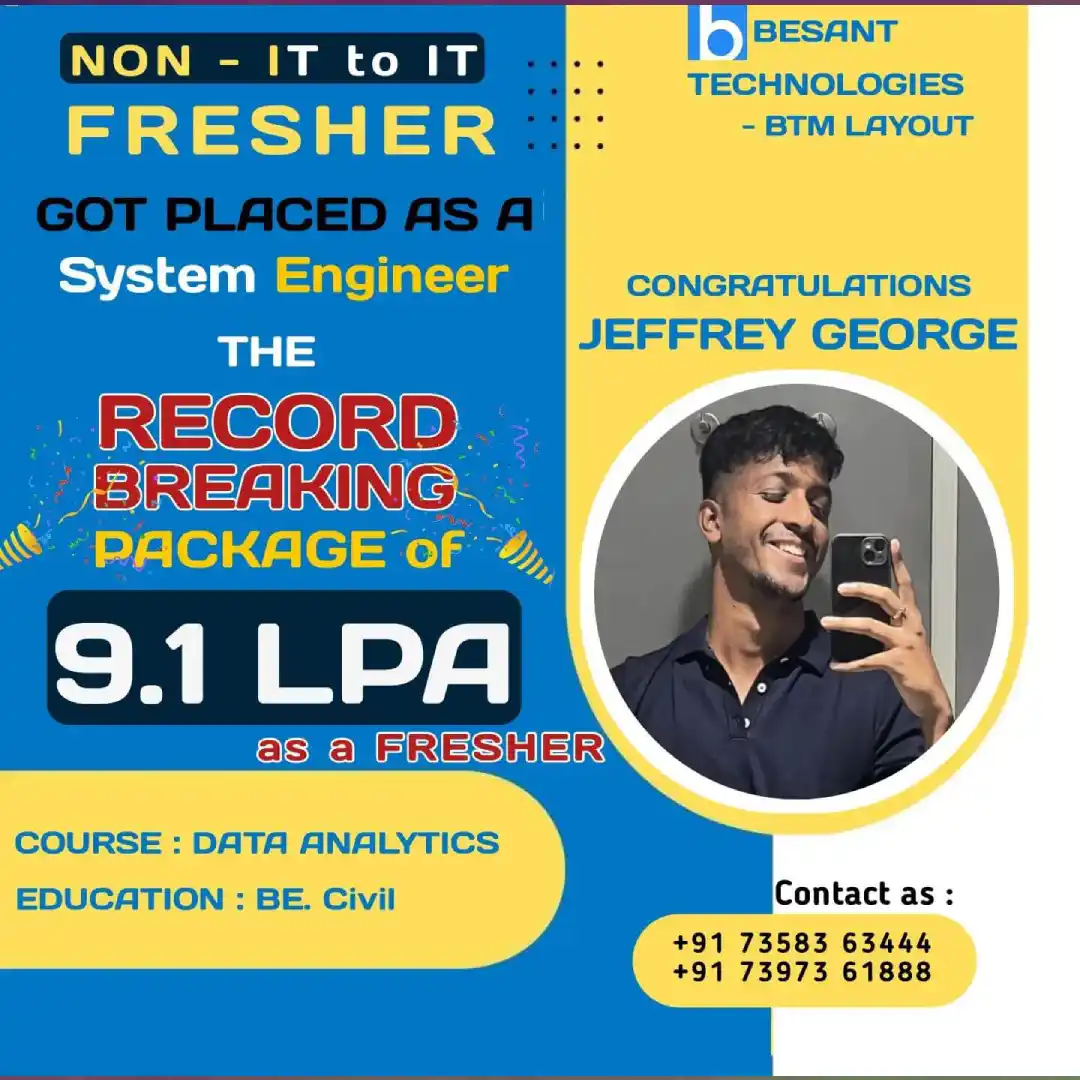 Besant Technologies Placement Record with 9.1 LPA