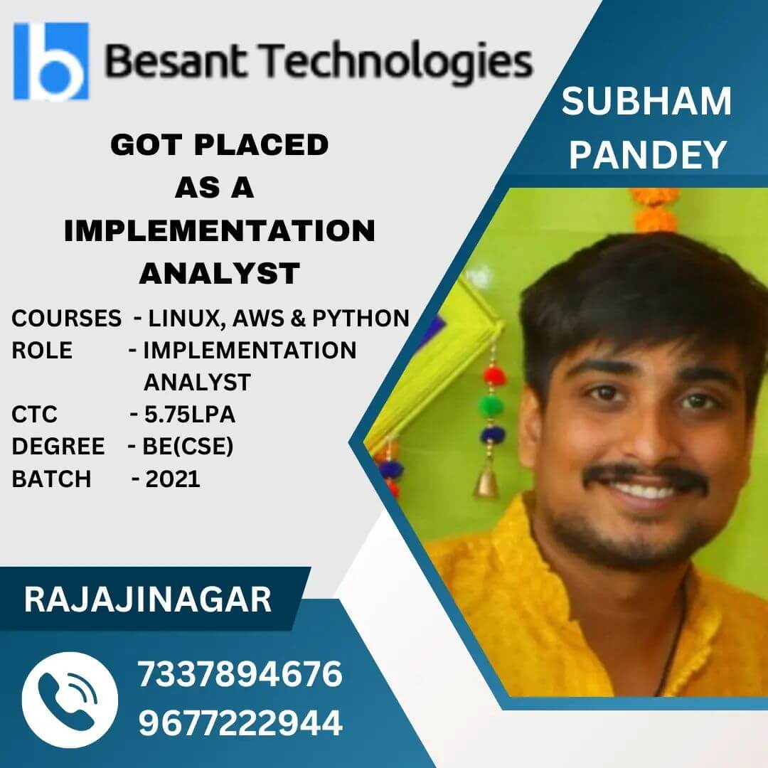 Besant Technologies Placement Record with 5.75 LPA