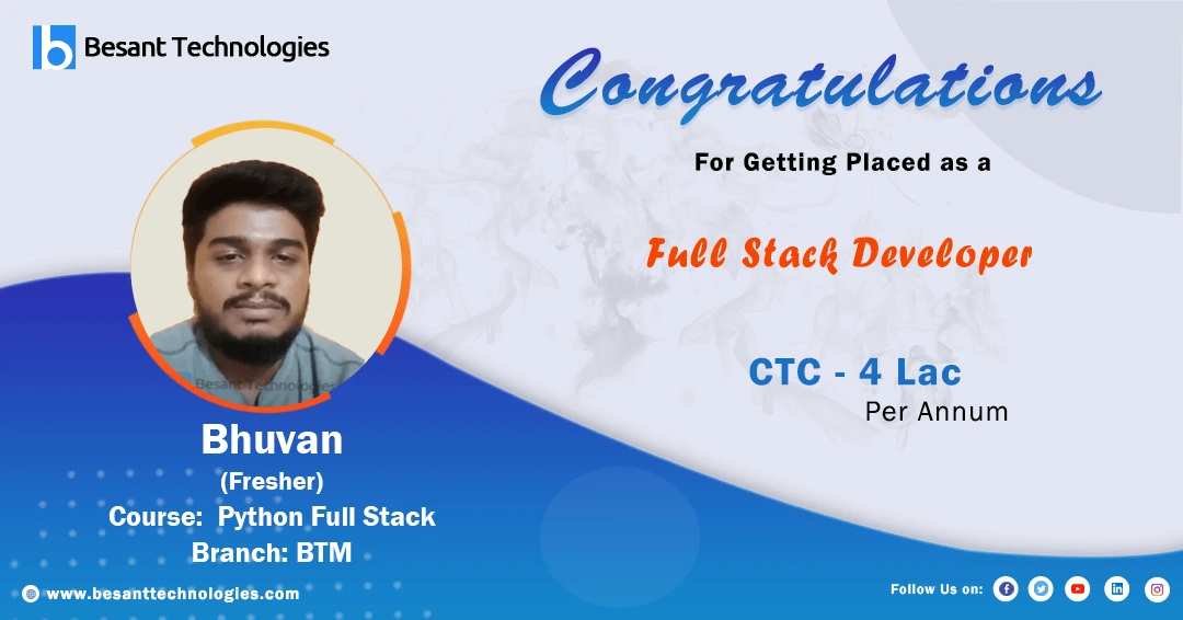 Besant Technologies BTM Reviews | Python Full Stack Course | Fresher Bhuvan Got Placed with 4LAC PA