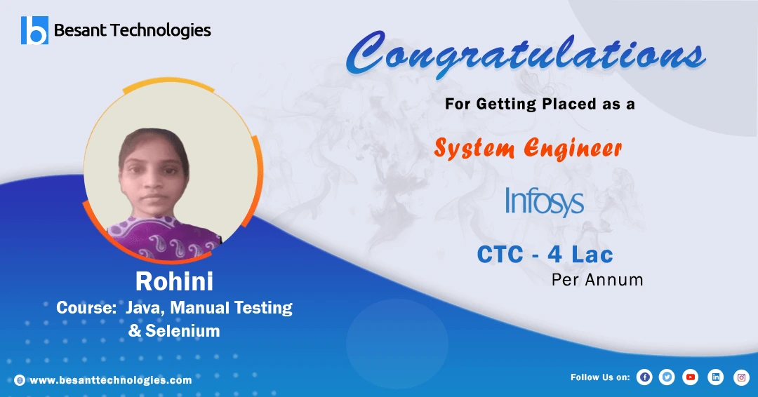 Besant Technologies | Best Institute with Placements I got Placed in Infosys After my Course