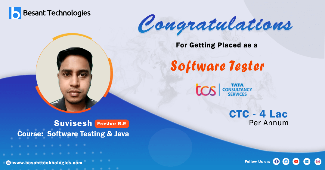 Besant Technologies | Best Institute with Placements I got Placed in TCS After my Software testing and Java Course