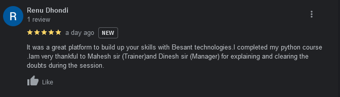 Besant Technologies Training Review