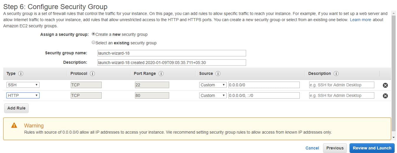 Configure Security Group