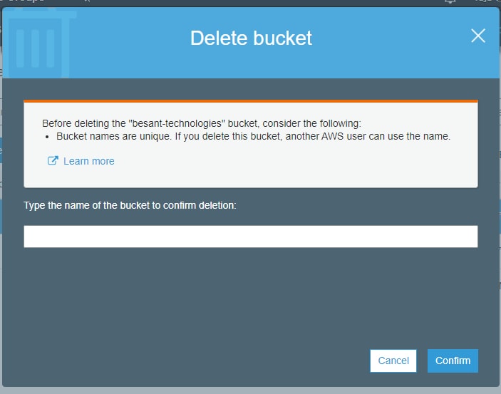 Delete a bucket in S3