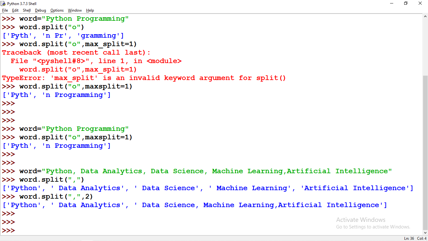 Maxsplit Arguments