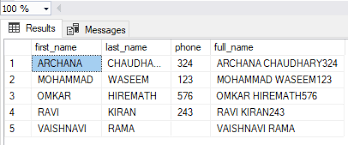 Table Values for Concatenation Output